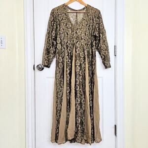 VTG 90s Olive Green Grunge Dress Lace Sheer Witch Renaissance Medieval Sz M